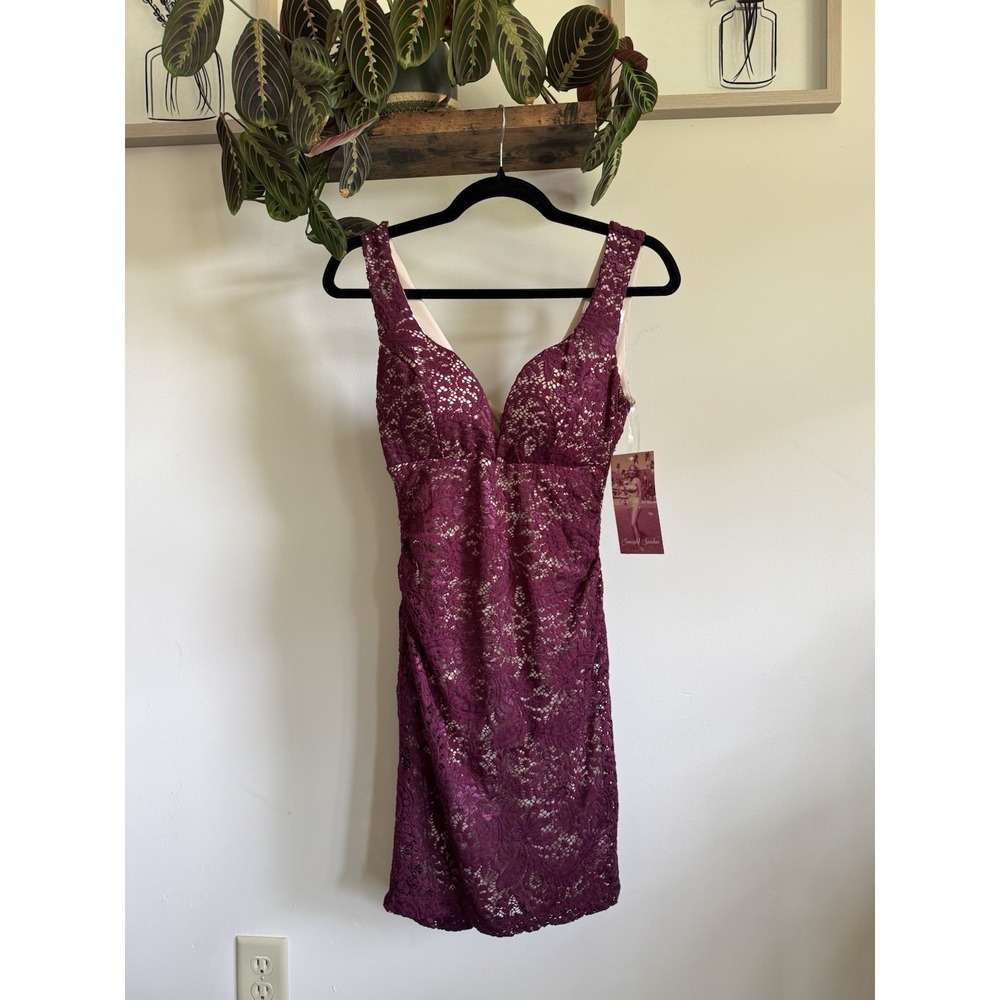 Emerald Sundae Burgundy Floral Lace Ruched Bodycon Mini Dress NWT Size M